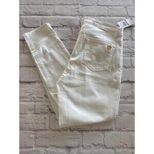 NWT Michael Kors Izzy Skinny Sz 12 White Jeans Pants Gold Hardware Accents